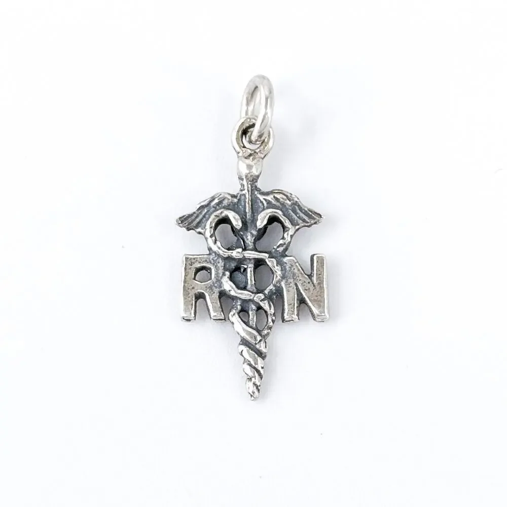 Vintage Sterling Silver 925 RN Caduceus Nurse Charm Pendant